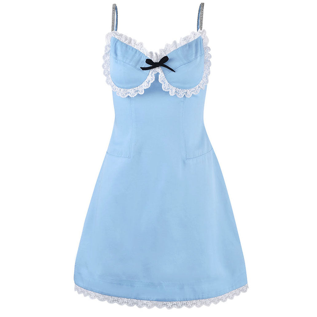 BLUE LACE SLIP MINI DRESS FOR PARTY