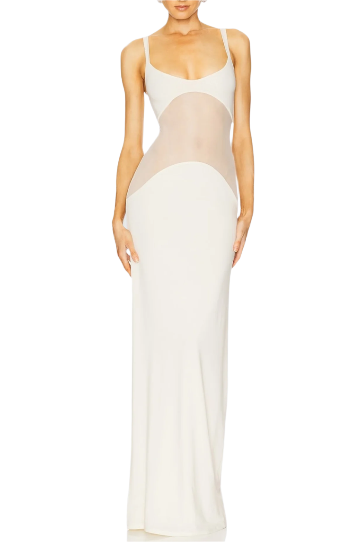 DAJOA MESH CURVE MAXI DRESS - WHITE