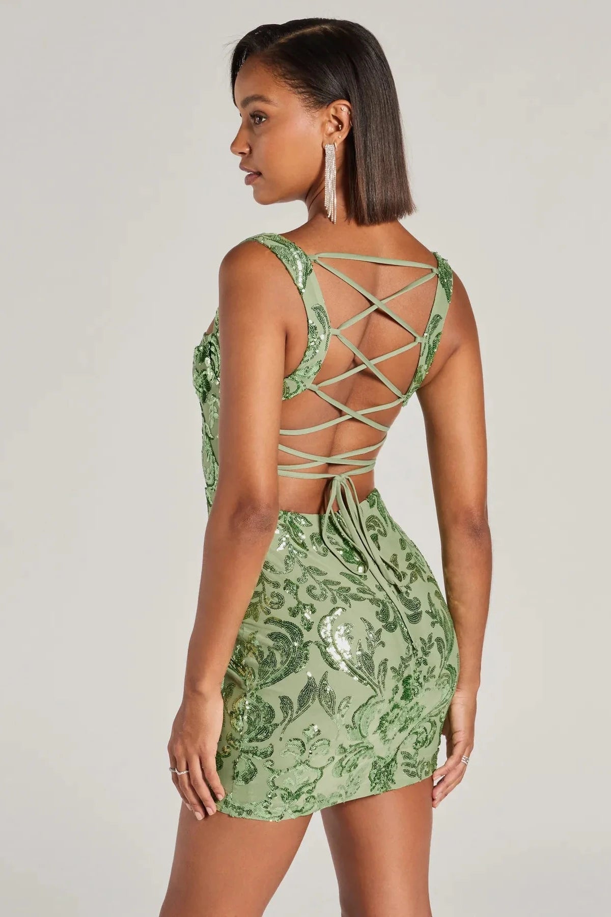 AUBREE LACE-UP SEQUIN COCKTAIL DRESS