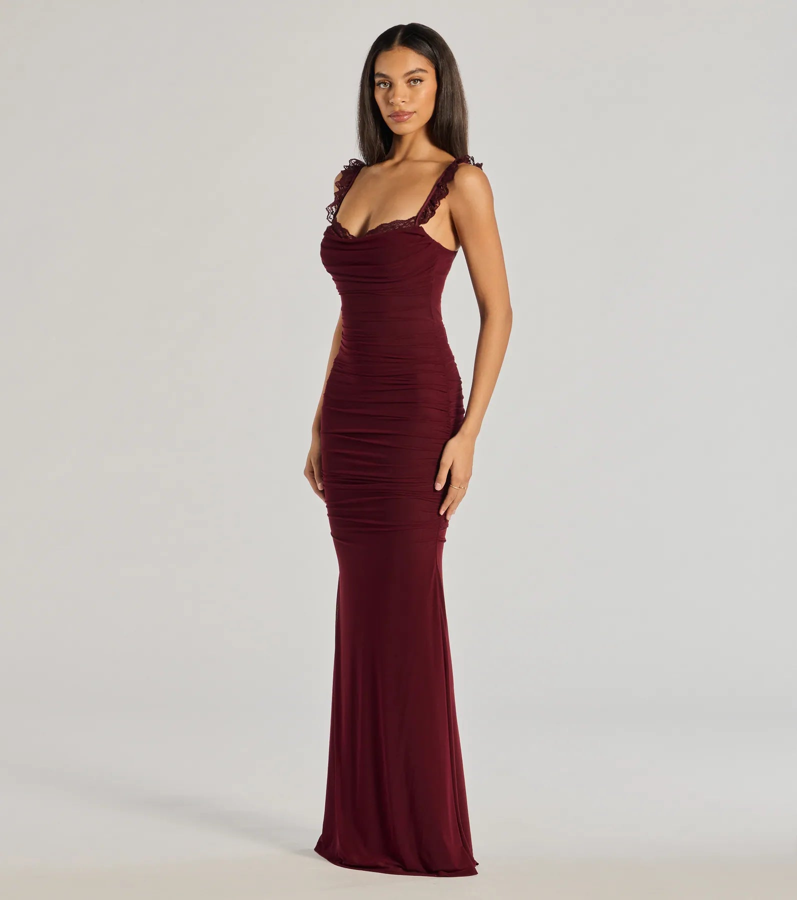 MORGAN LACE-UP RUCHED MERMAID COCKTAIL DRESS