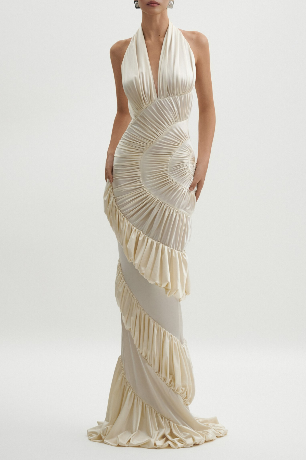 DEJANA HALTER SHIRRED MAXI DRESS