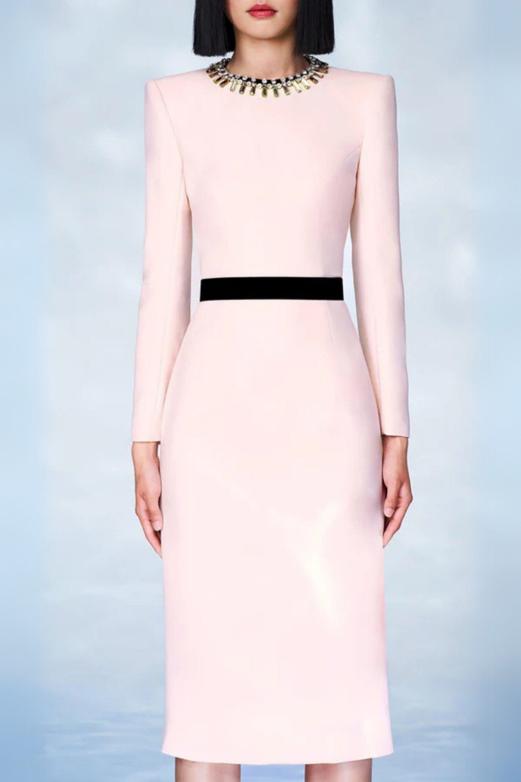 DIAMOND-EMBELLISHED SHEATH MAXI DRESS IN PINK