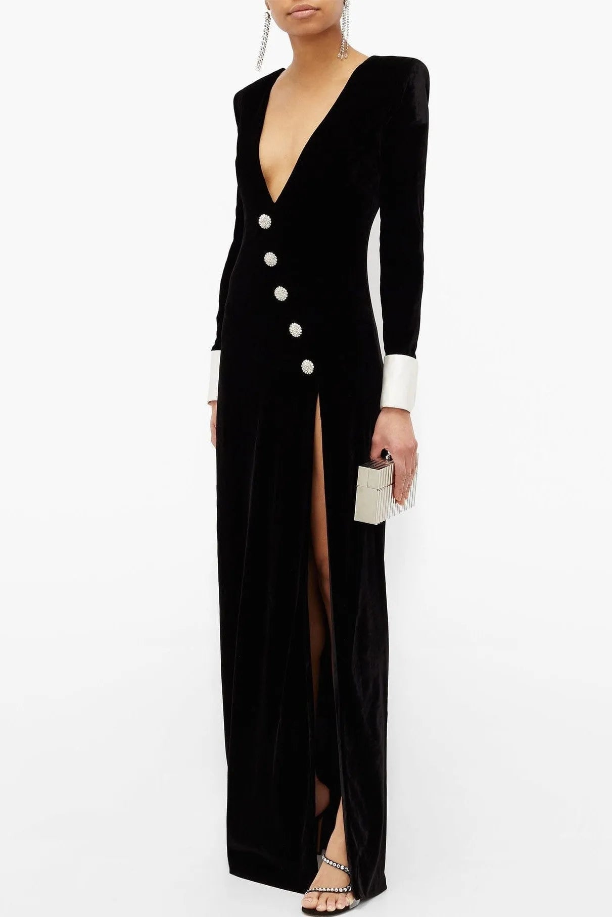 DOROTHY VELVET V-NECK SLIT MAXI DRESS
