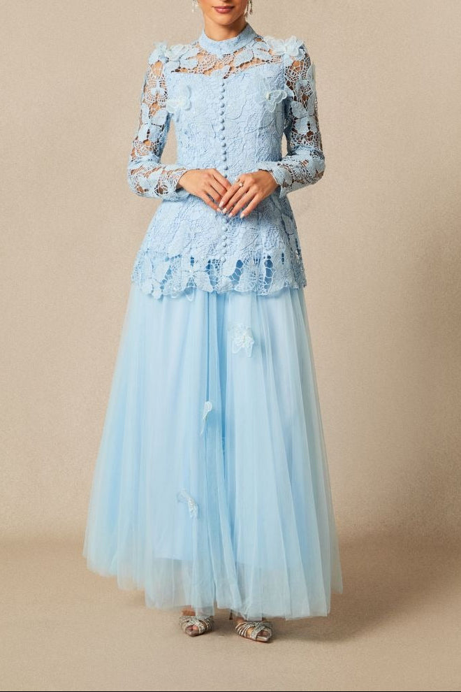 ELIZABETH BUTTERFLY EMBROIDERED LACE MAXI DRESS