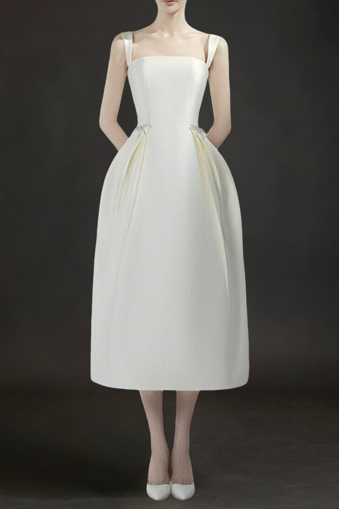 ELODIE A-LINE SLEEVELESS TAFFETA MIDI DRESS