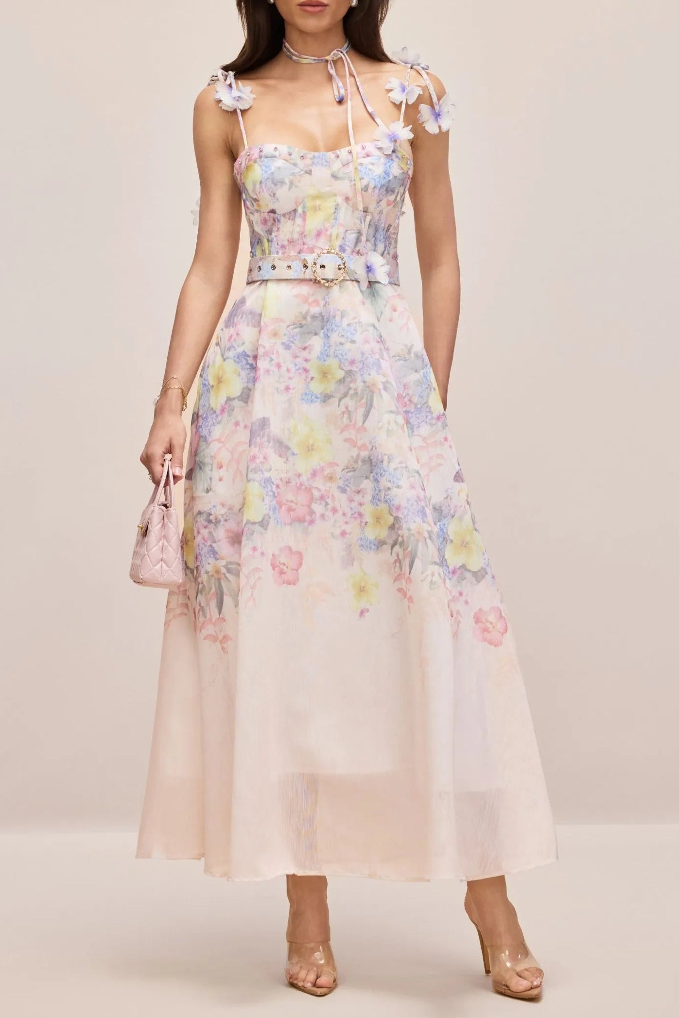 EMILY FLORAL PRINTED STRAP CORSET MAXI DRESS