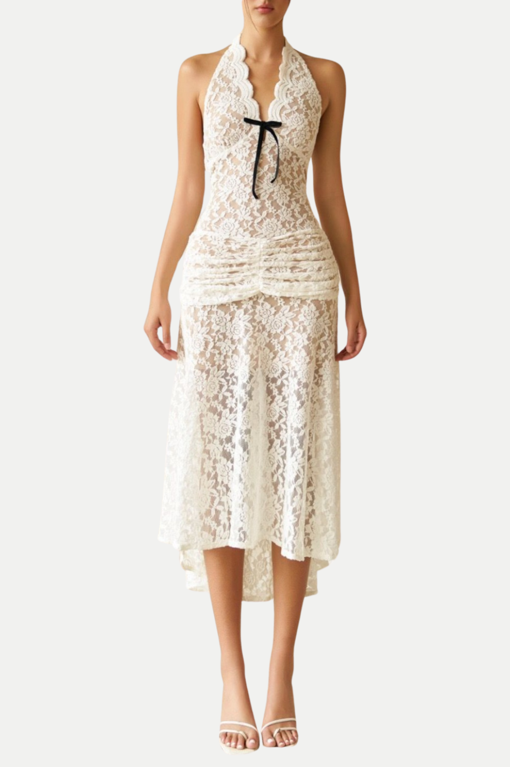 EORL HALTER LACE MIDI DRESS