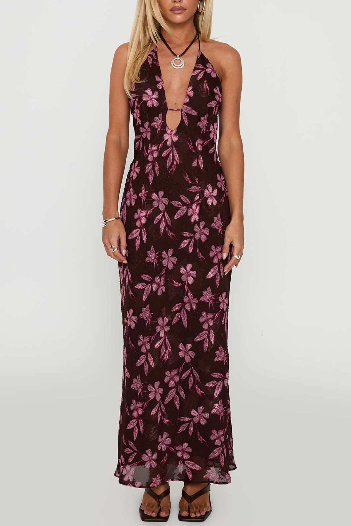 ERBERT FLORAL HALTER MAXI DRESS - PURPLE