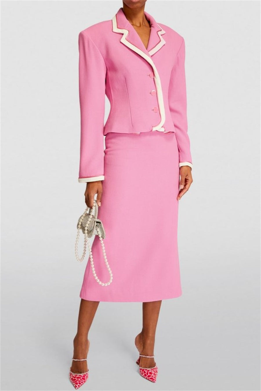 ERIKA CONTRAST-TRIM JACKET TWO PIECE SET