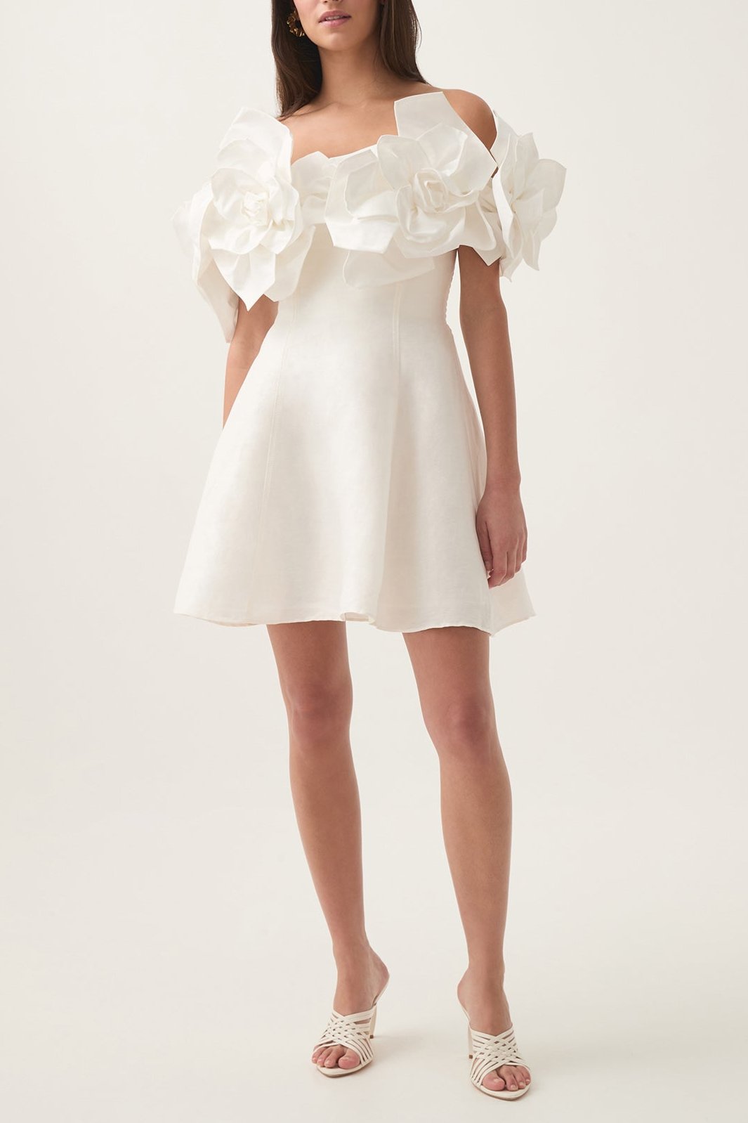 ETTA FLOWER STRAPLESS MINI DRESS IN IVORY