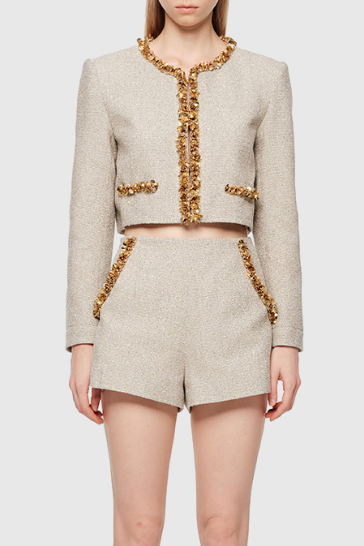 EVANGELINE SEQUIN JACKET IN APRICOT