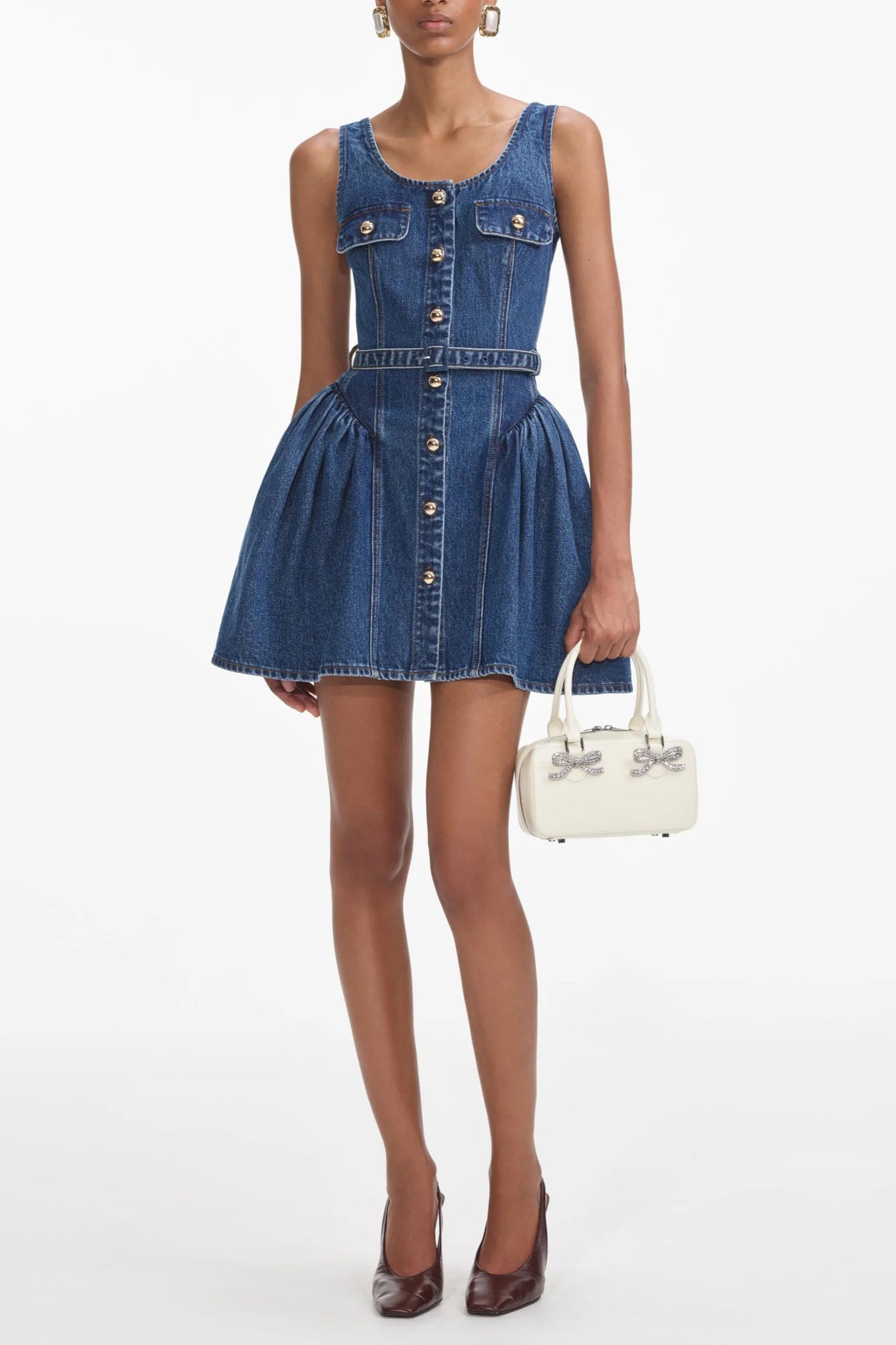 FLARED DENIM MINI DRESS
