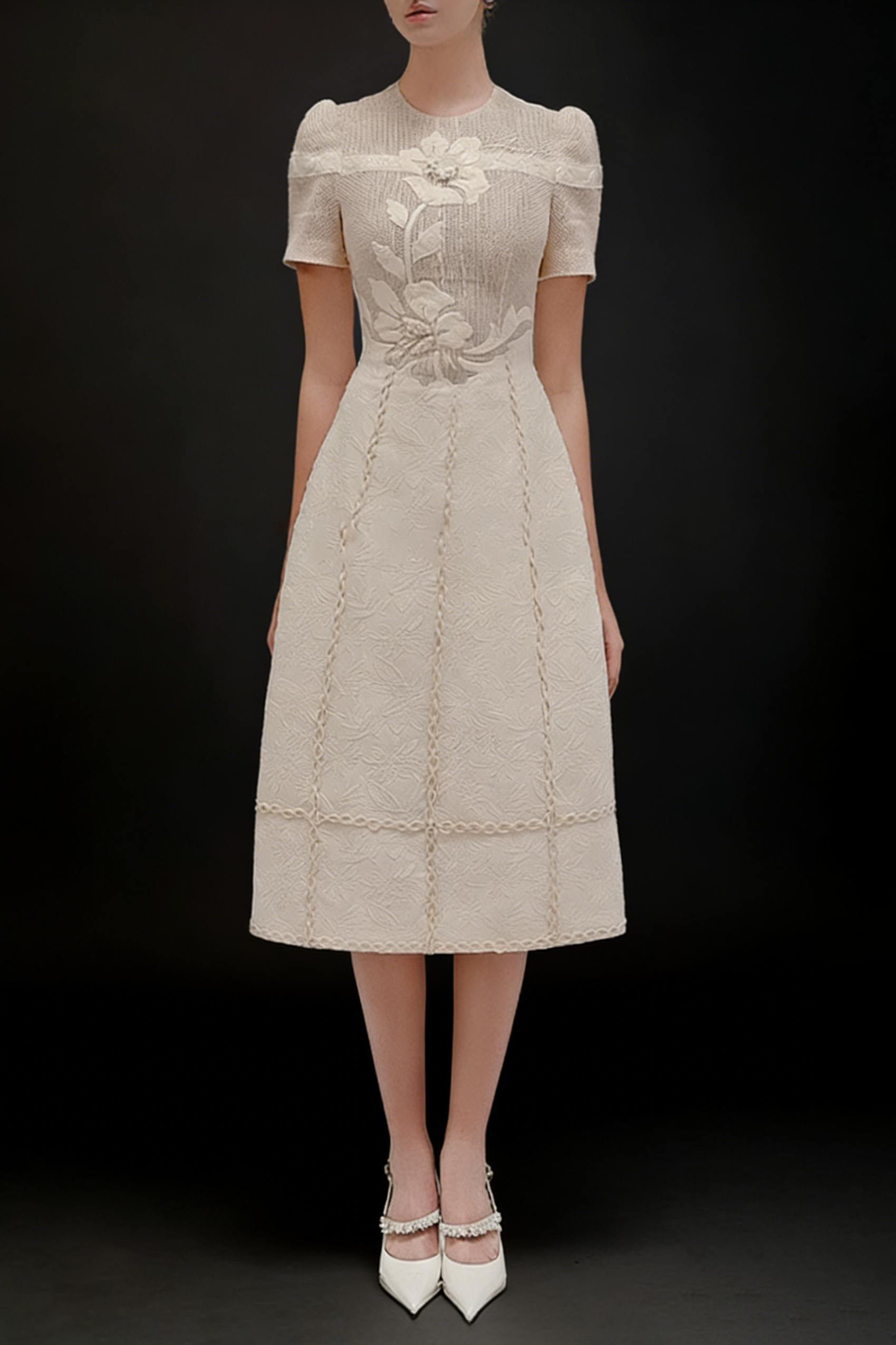 FLORAL MIDI DRESS IN WHITE