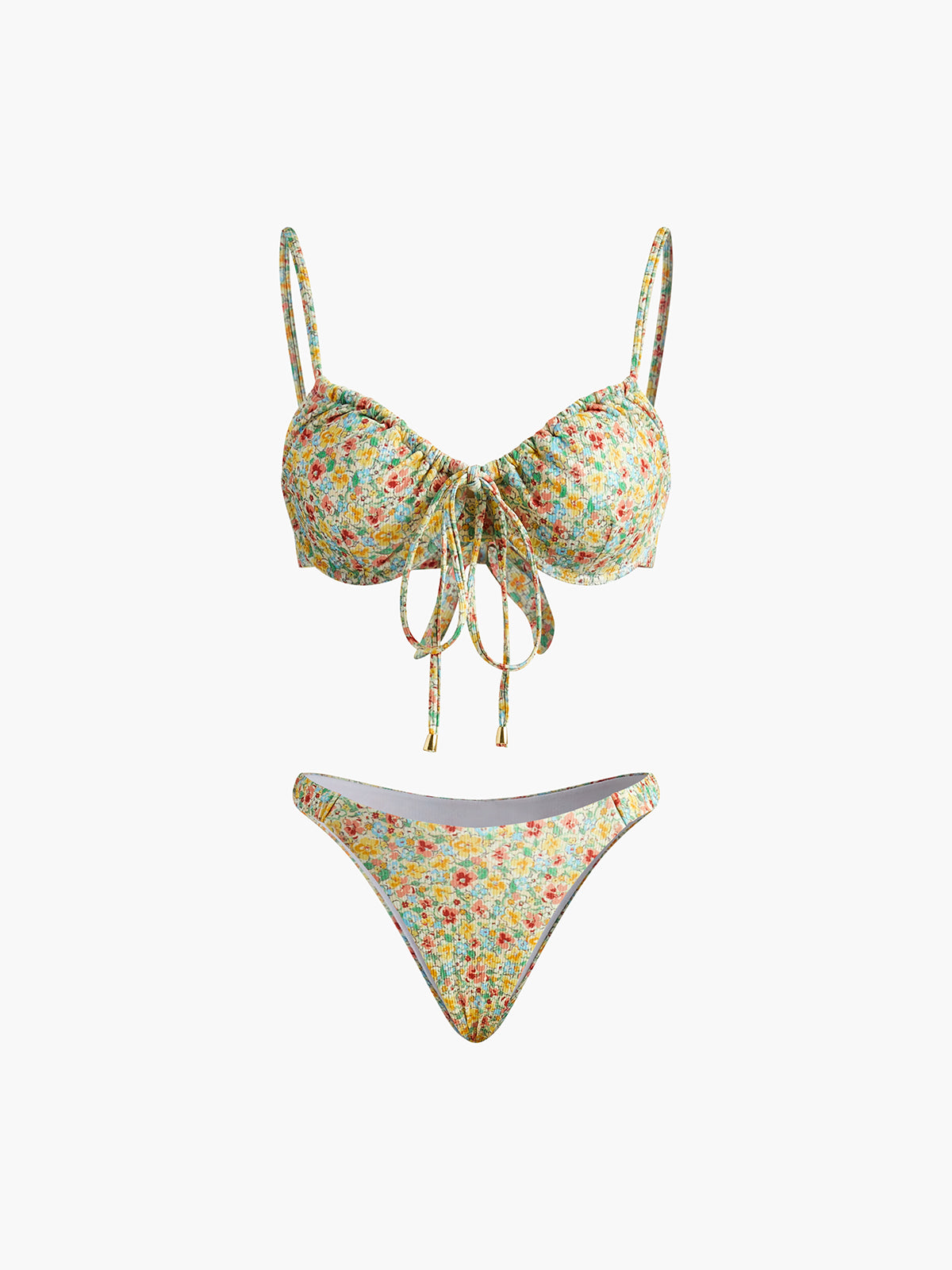 FLORAL PATTERNED FRONT TIE BIKINI SET