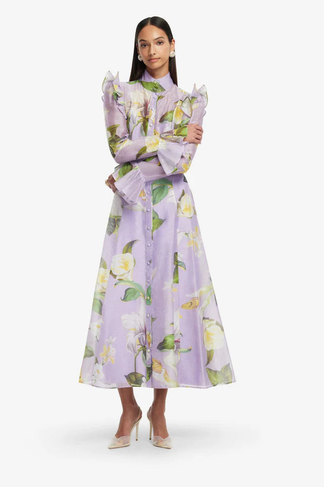 BUTTERFLY SLEEVE LILAC MIDI DRESS, FLORAL PRINT, WEDDING GUEST