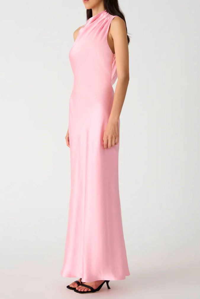 SLEEVELESS BACKLESS SATIN MAXI DRESS PINK
