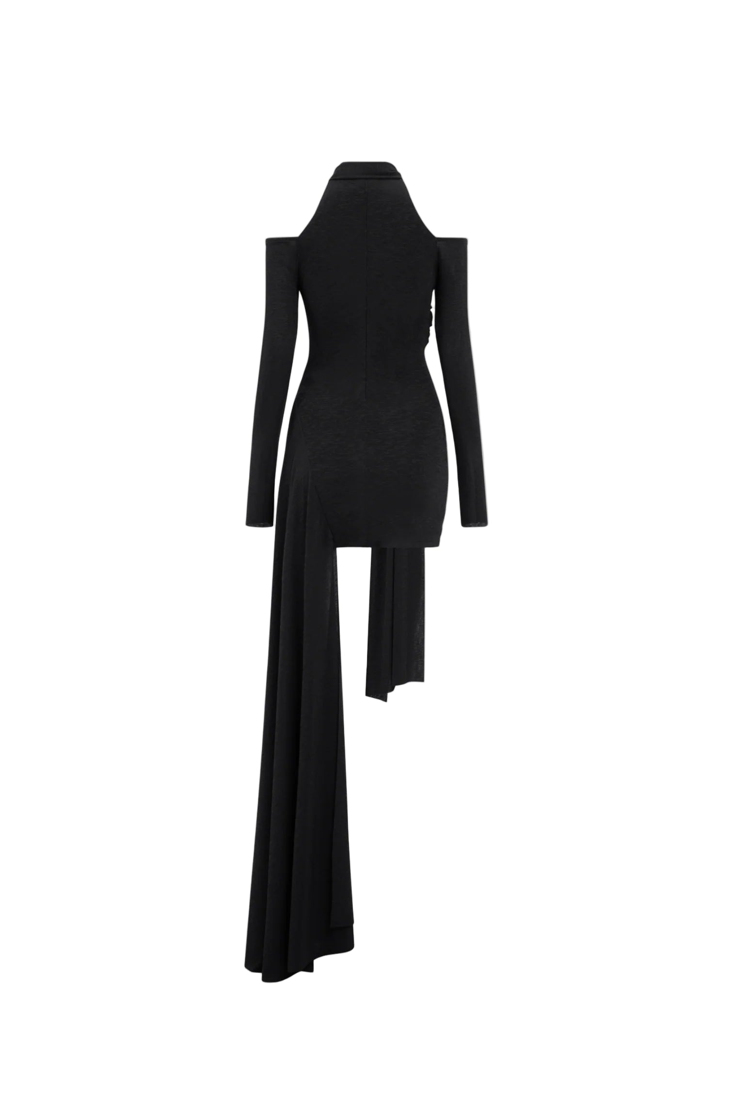 BLACK OFF-SHOULDER CAPE BODYCON MINI DRESS