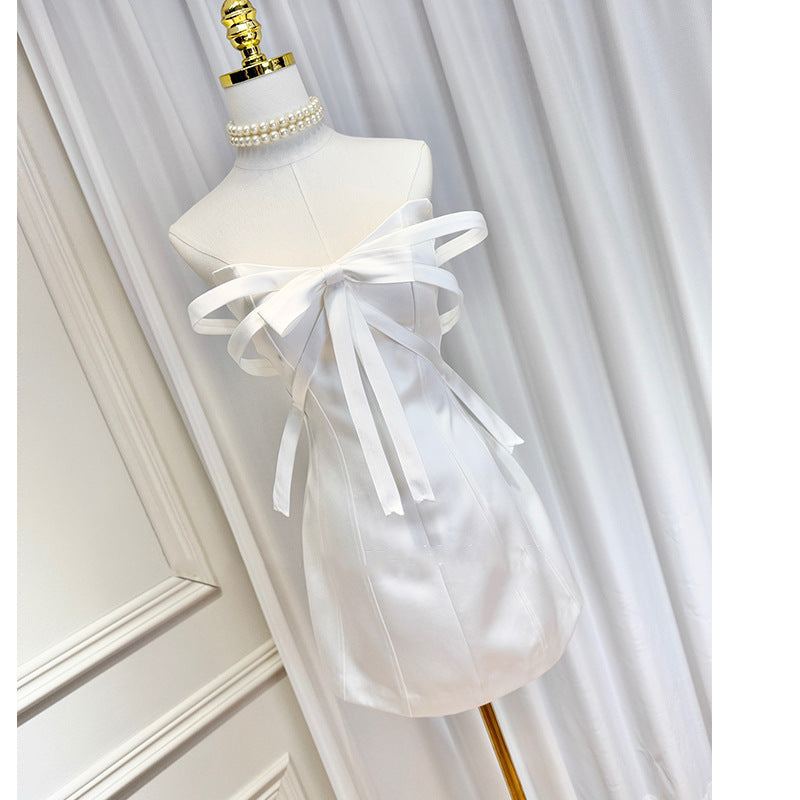 WHITE BOW STRAPLESS MINI DRESS, COCKTAIL PARTY