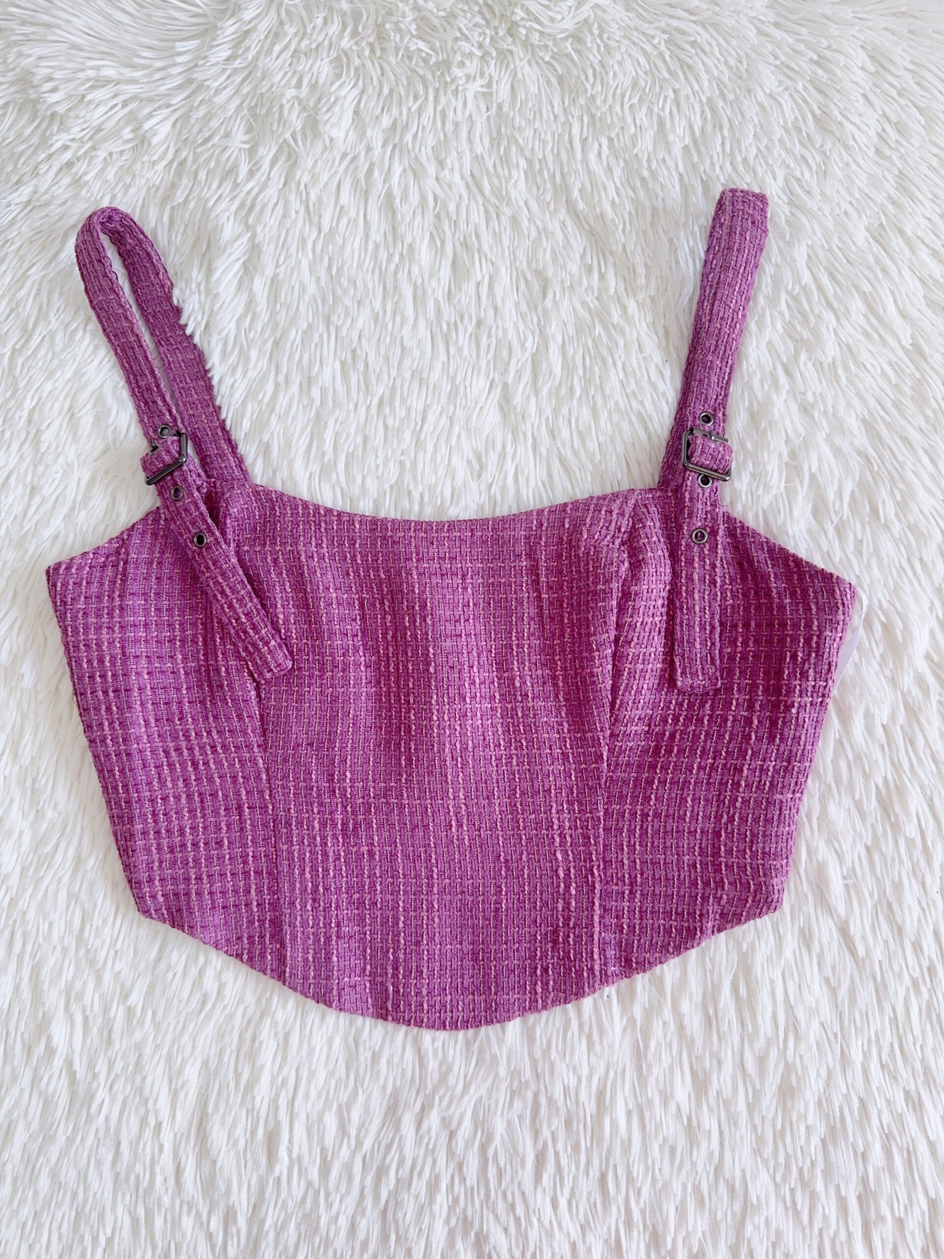 BOLD CUTIE PURPLE TWEED BUCKLE CROP TANK TOP