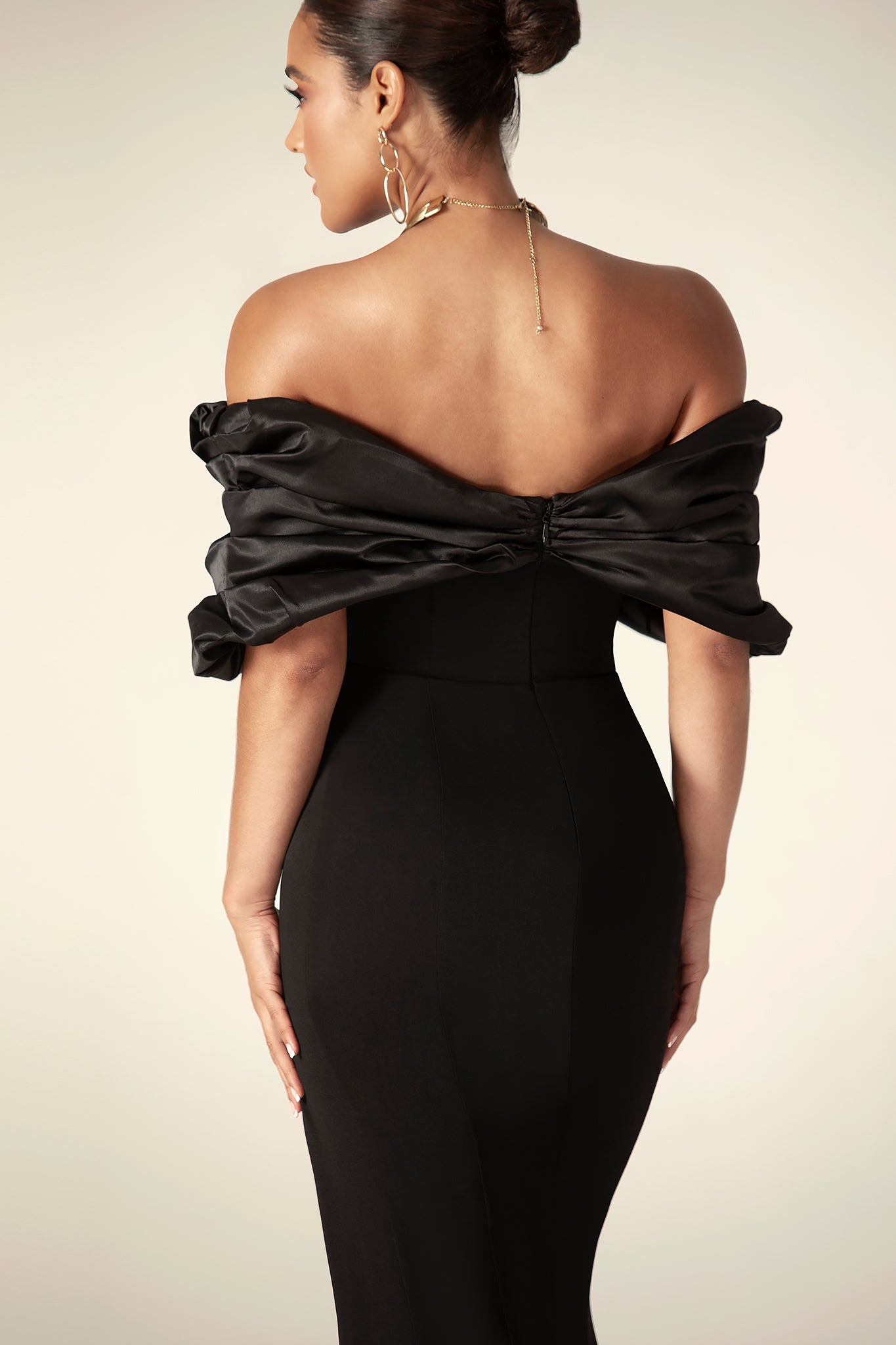 PRESLEY CREPE RUFFLE SHOULDER FORMAL MAXI GOWN