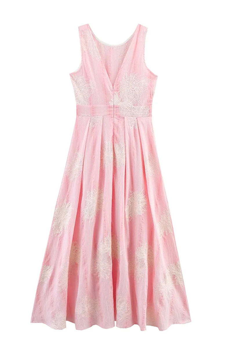 PINK CROCHET SLEEVELESS BACKLESS MAXI DRESS