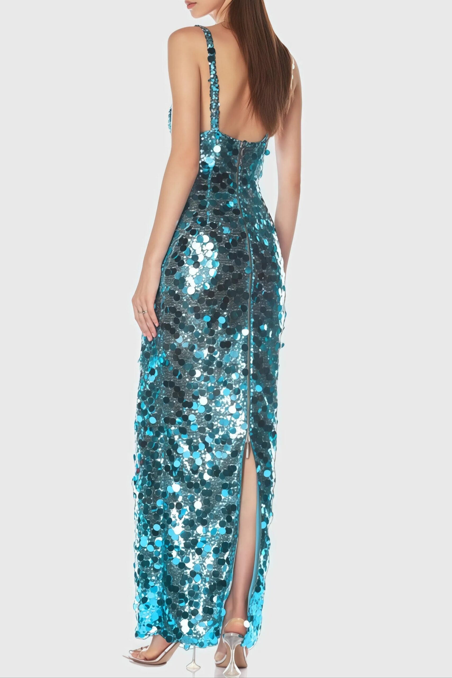 CARLIN SEQUIN STRAPLESS MAXI DRESS BLUE