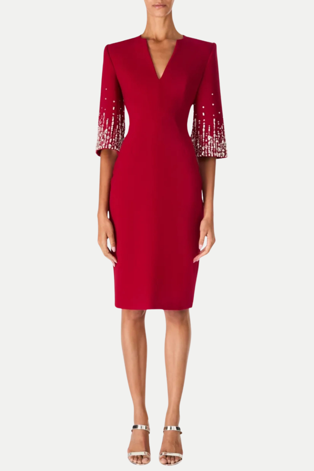 FULIA DIAMANTE EMBELLISHED MIDI DRESS - RED