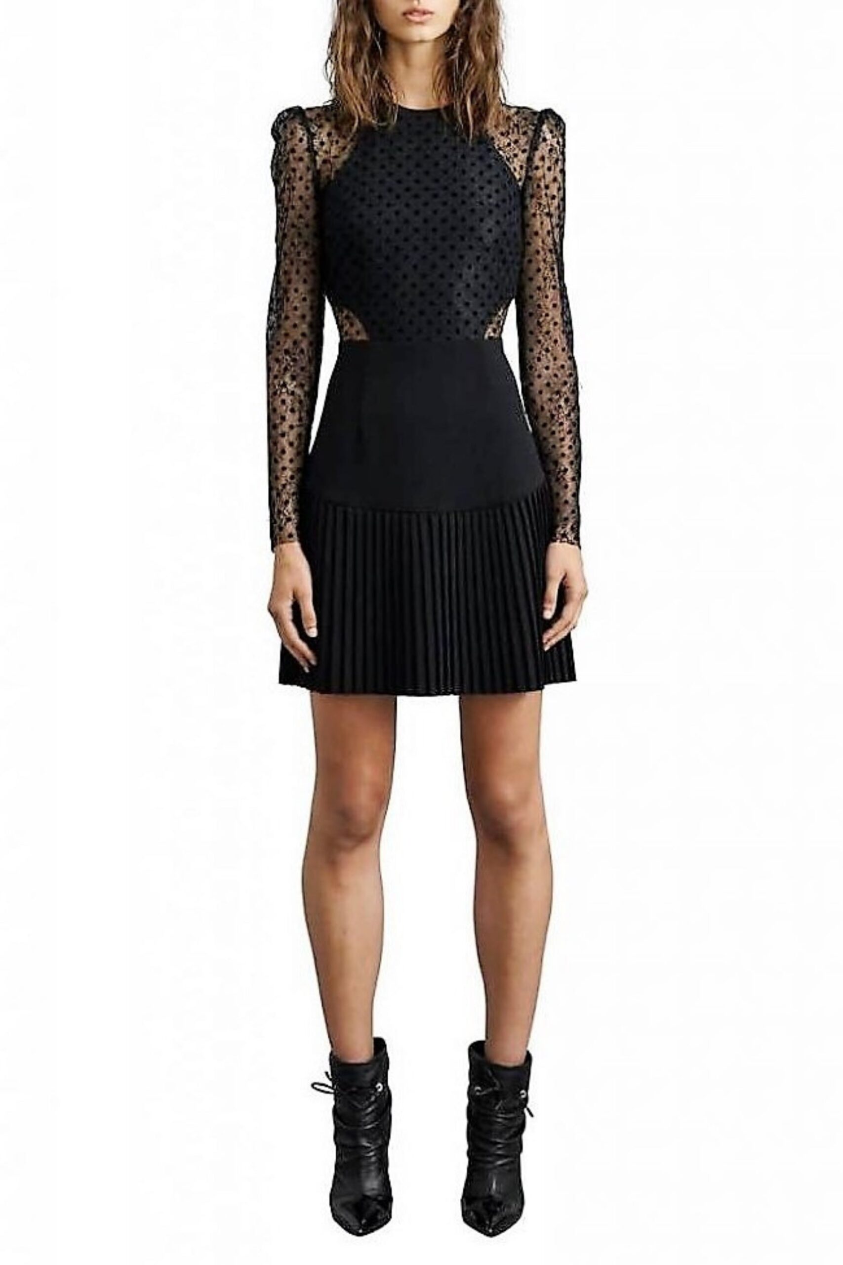 GABRIELLA SPOT LACE MINI DRESS - BLACK