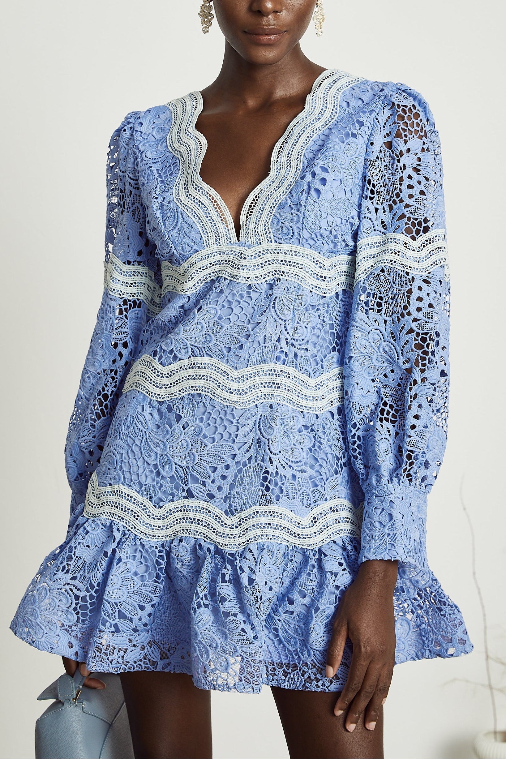 GAËLLE V-NECK FLORAL EMBROIDERED MINI DRESS