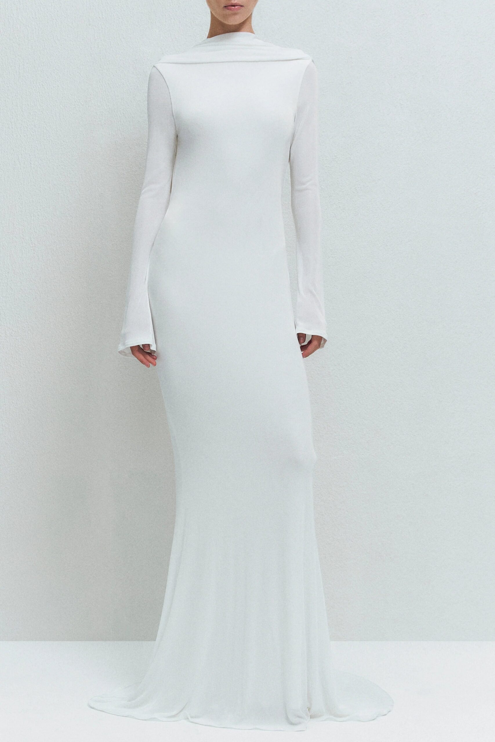 GLORIA DRAPED BACKLESS JERSEY MAXI DRESS IN WHITE