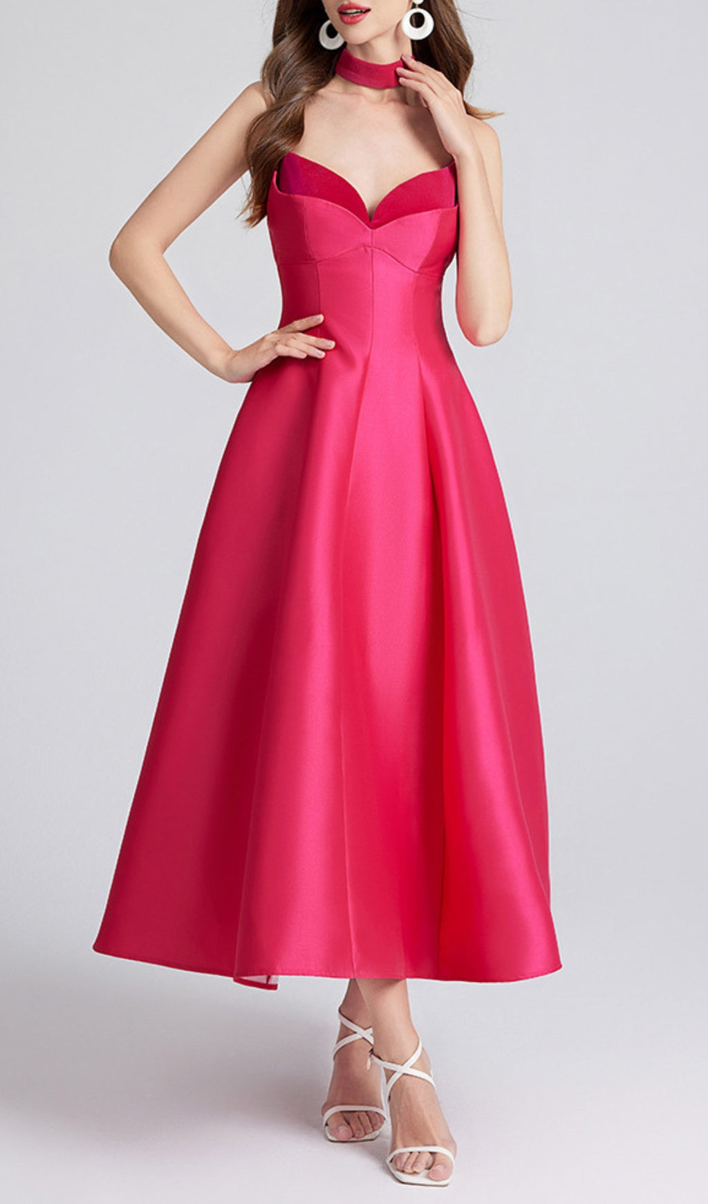 PATCHWORK ROSE RED MIDI DRESS FOR PARTIES