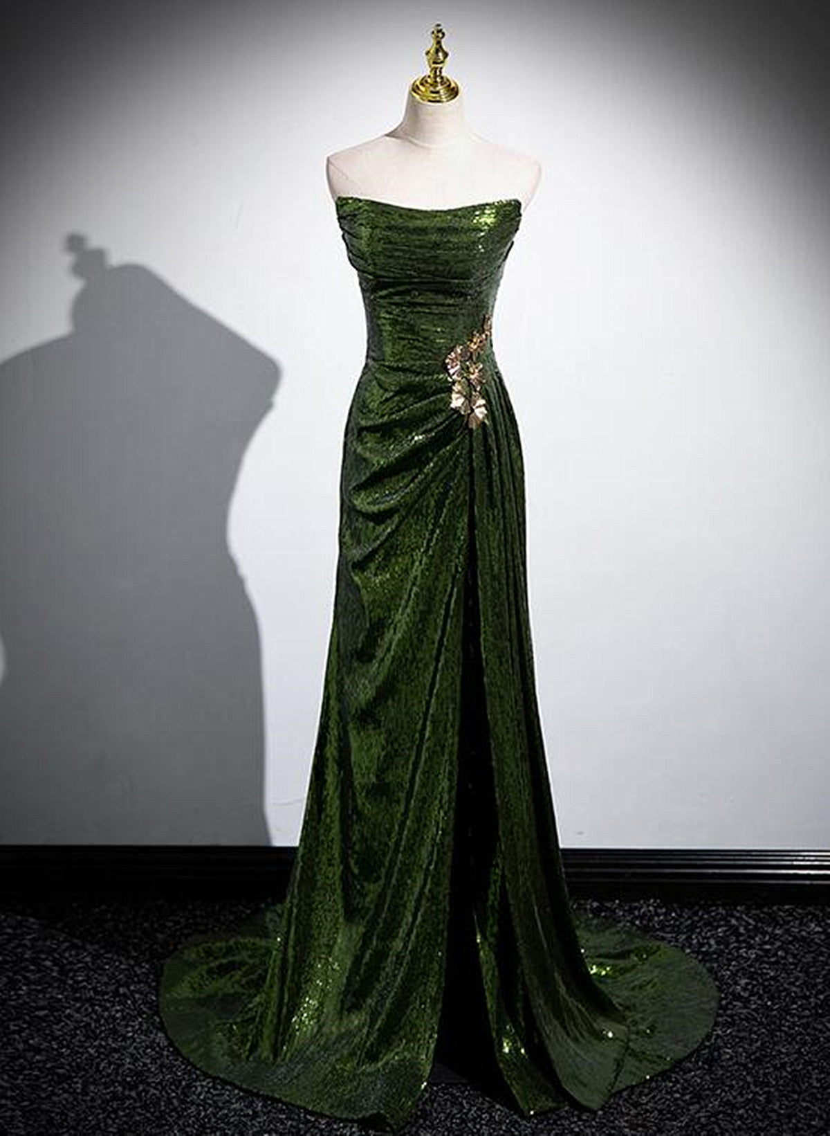 GREEN SEQUINS LONG MERMAID PROM DRESS