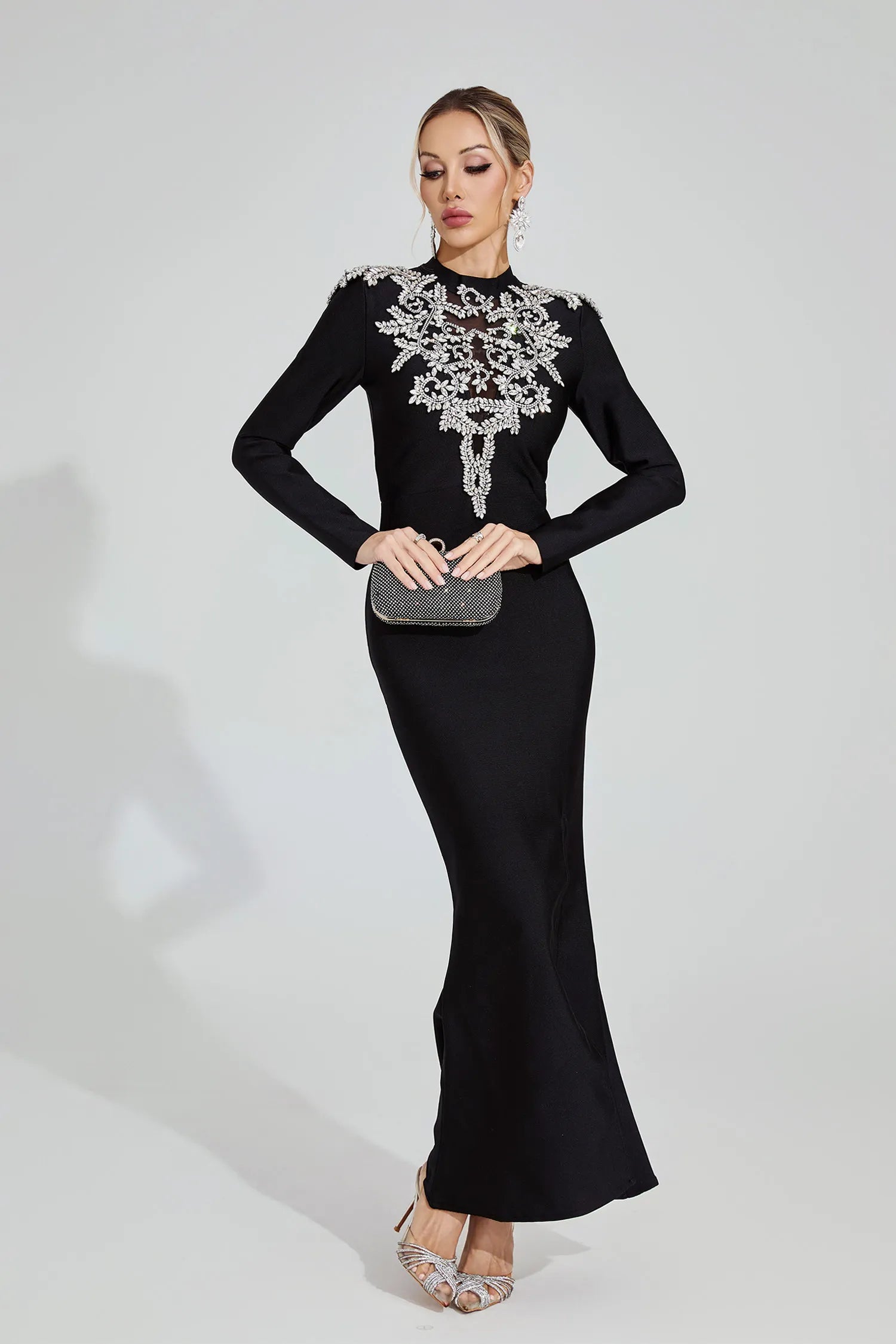 KAREN BLACK DIAMOND BANDAGE MAXI DRESS