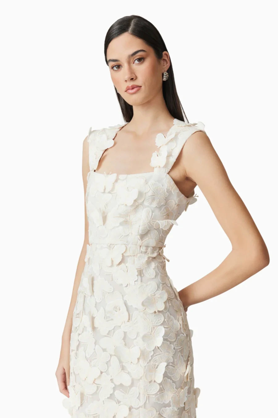 SQUARE NECK 3D FLOWER EMBROIDERY WEDDING GOWN