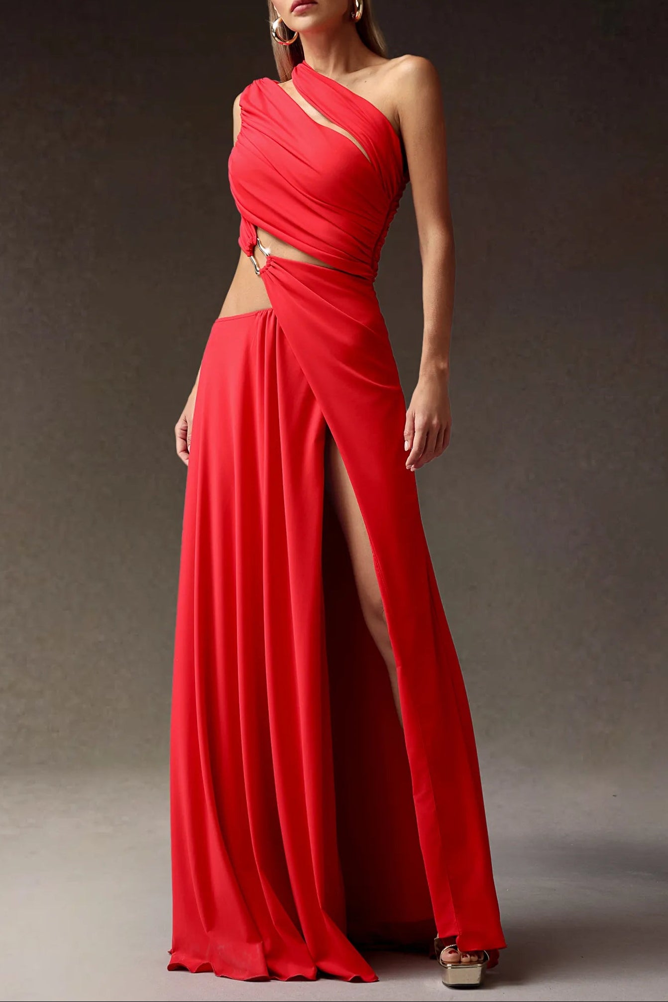 ATALANTA RED HIGH SLIT HOLLOW MAXI DRESS
