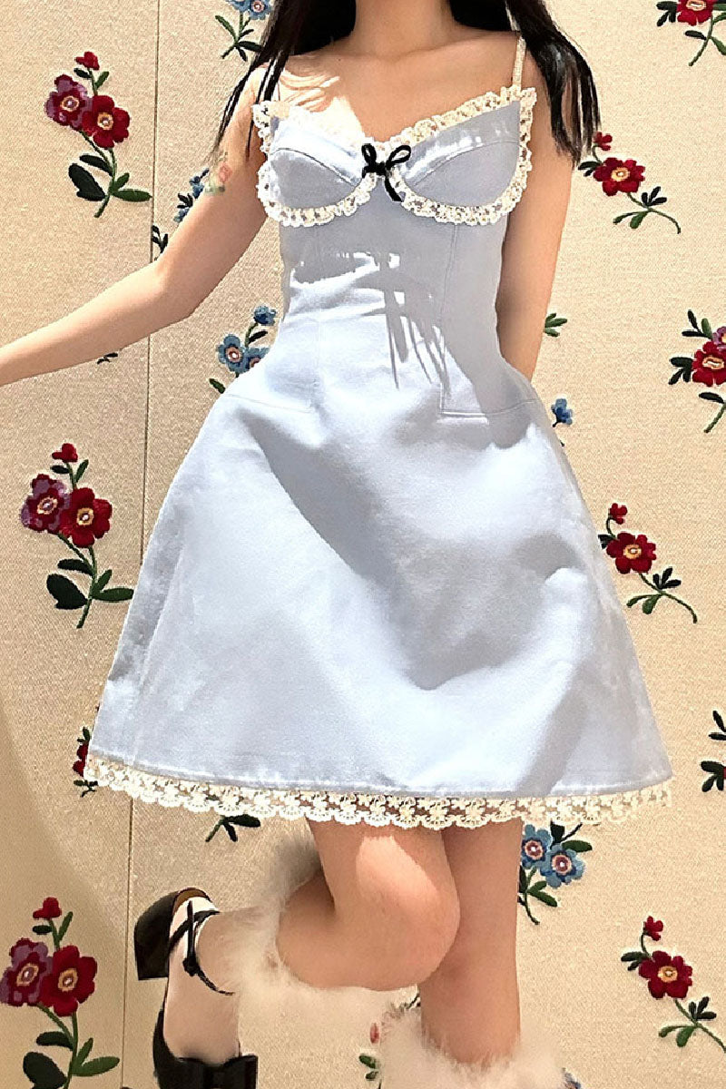 BLUE LACE SLIP MINI DRESS FOR PARTY
