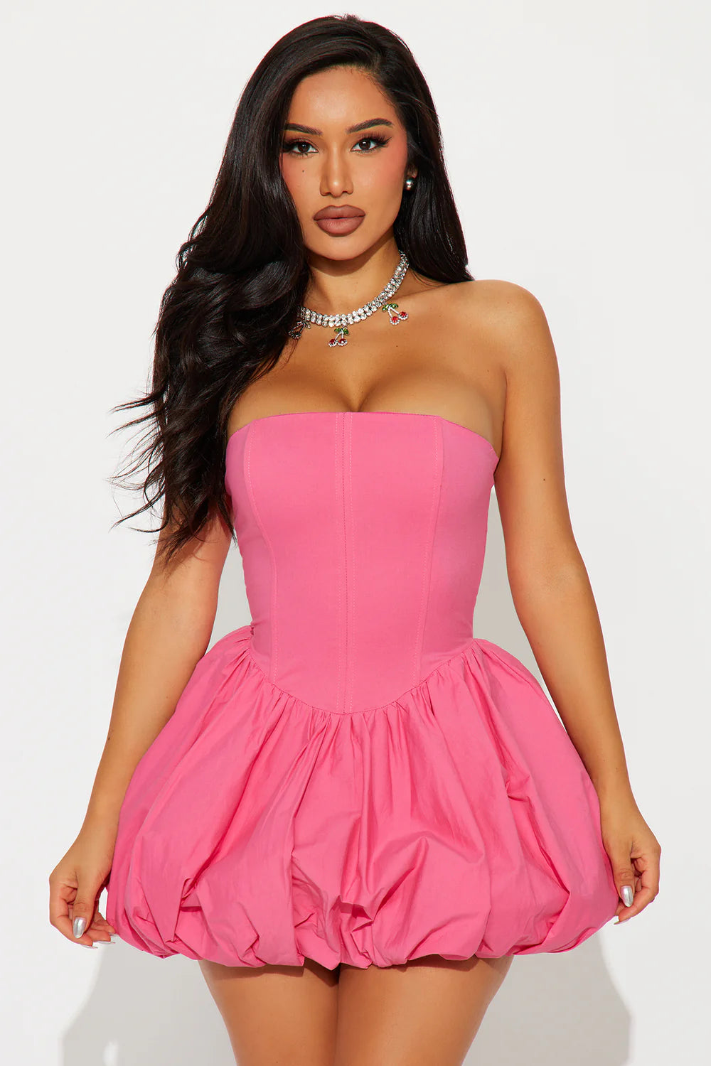 BUBBLE STRAPLESS FUCHSIA MINI DRESS FOR PARTY