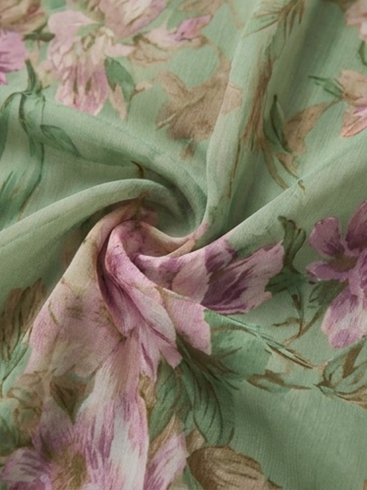 POLLY GREEN FLORAL CHIFFON HALTER MAXI DRESS