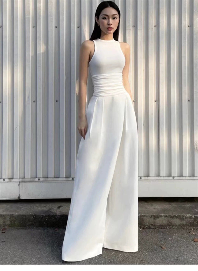 WHITE HIGH WAIST WIDE LEG SKIRT SUIT