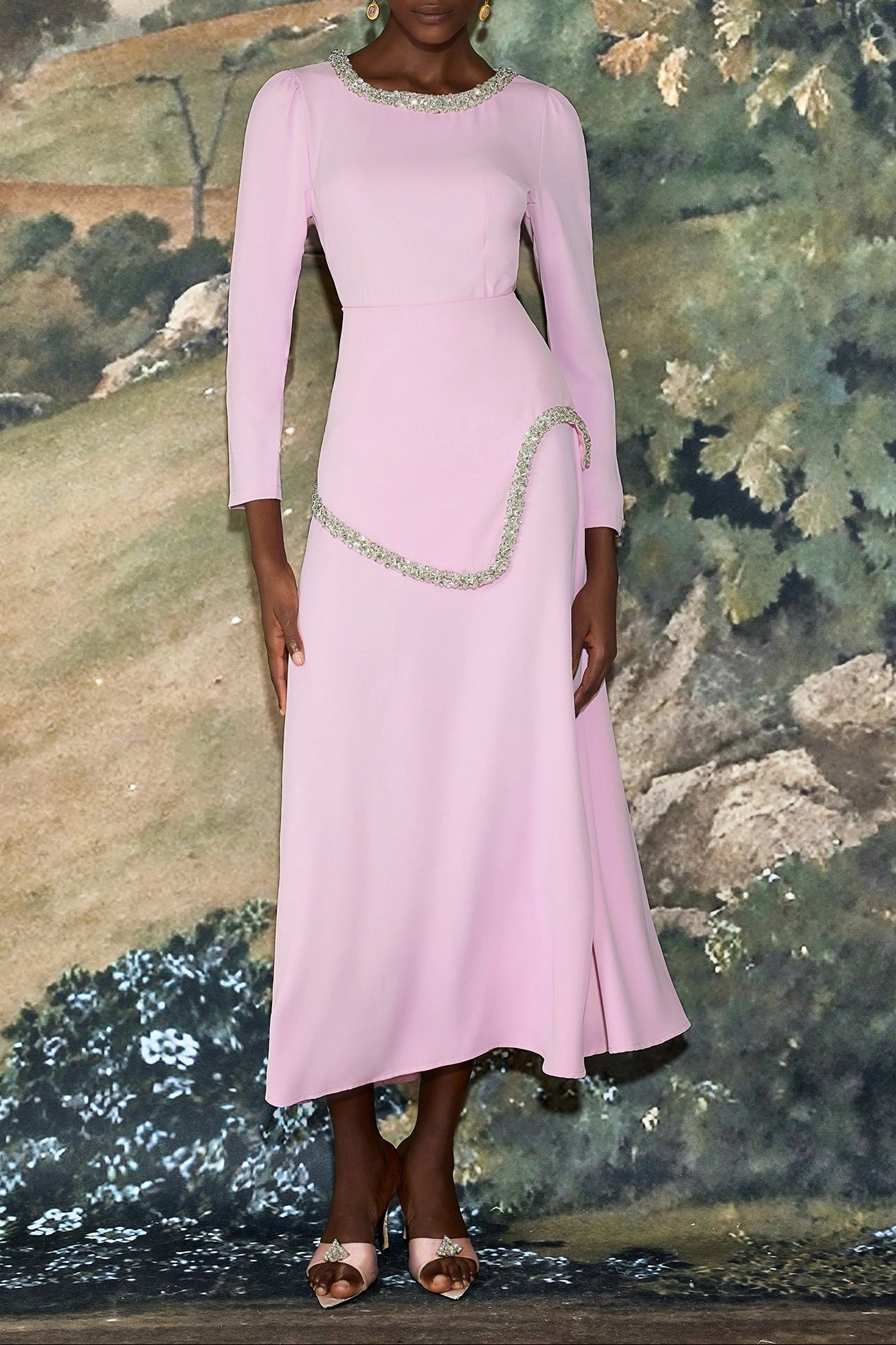 DAMLA RHINESTONE MIDI DRESS - PINK COCKTAIL PARTY