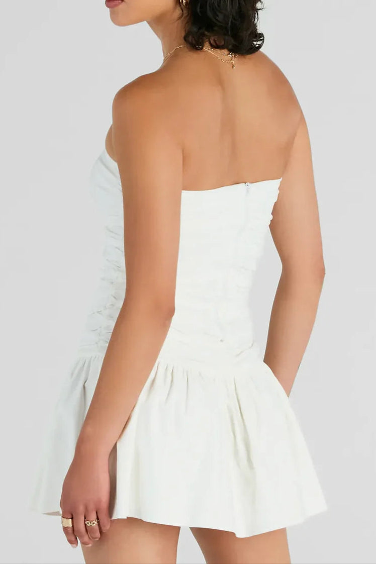 07d2d972-0e62-4dfb-9361-b54d3942b711 STRAPLESS WHITE MINI SKATER DRESS FOR PARTIES