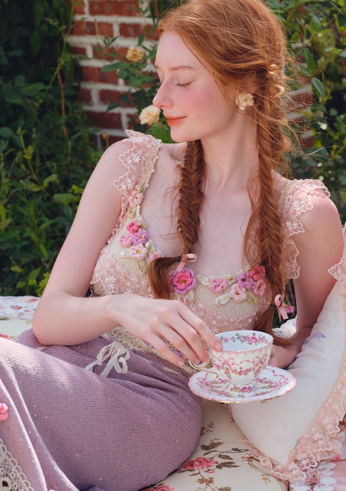 CELESTE CROCHET FLOWER MIDI DRESS, PURPLE