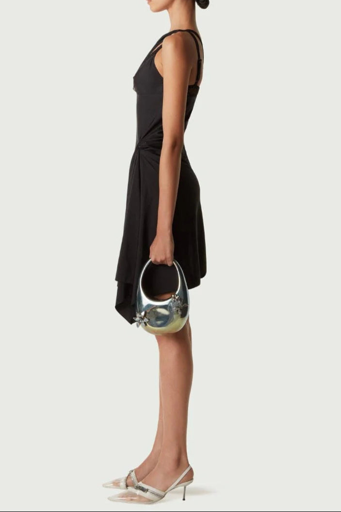 ONE-SHOULDER LACE HOLLOW MINI DRESS BLACK