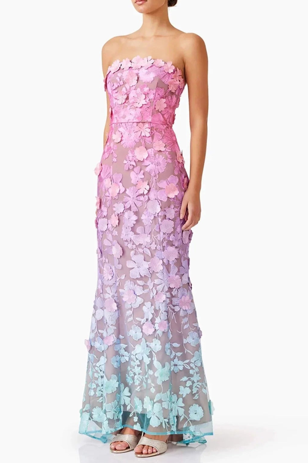 OFF-SHOULDER SLEEVELESS GRADIENT COCKTAIL DRESS