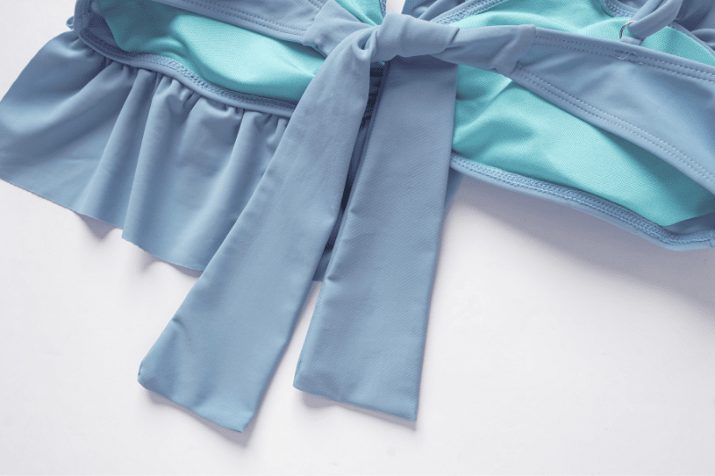 BLUE RUFFLE HIGH WAIST BIKINI RETRO SWIM