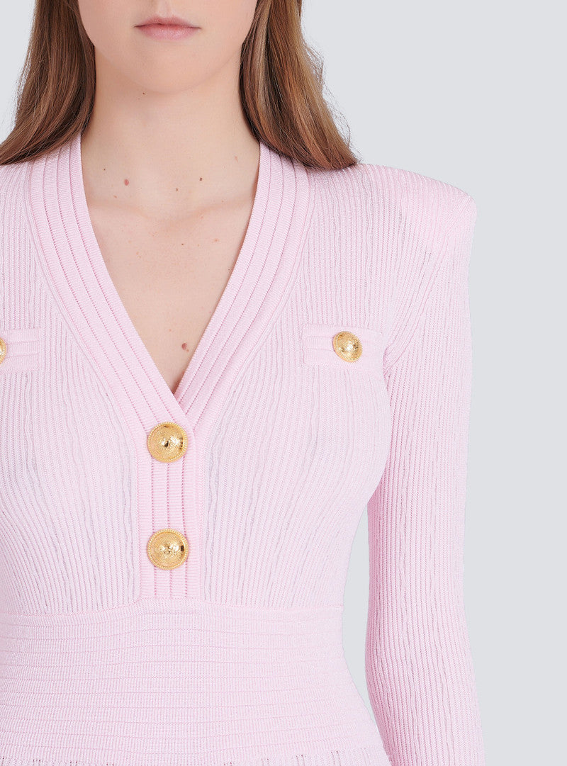 VICKY V-NECK RIBBED MINI DRESS IN PINK
