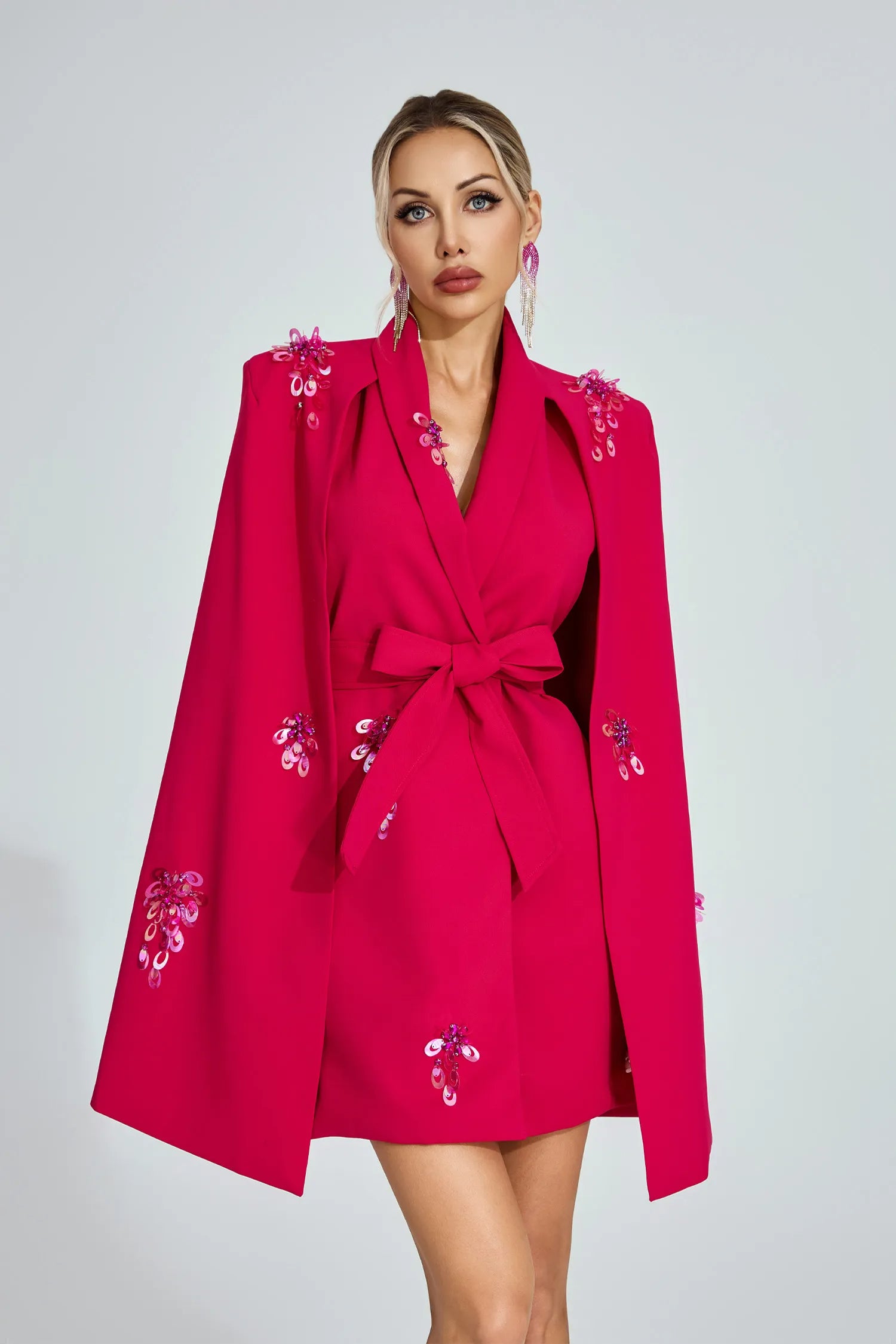 KATHERINE ROSE RED CAPE BLAZER MINI DRESS
