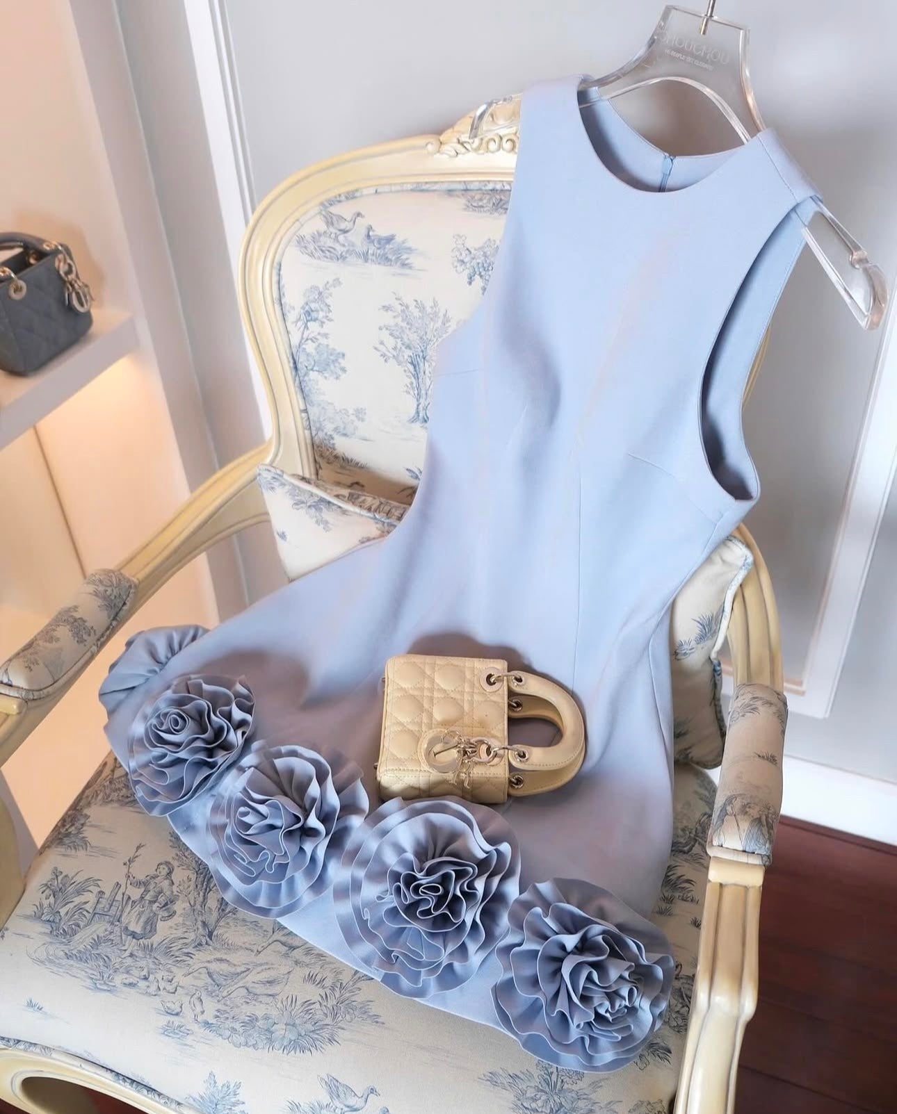 AZURE 3D FLOWER MINI DRESS BLUE