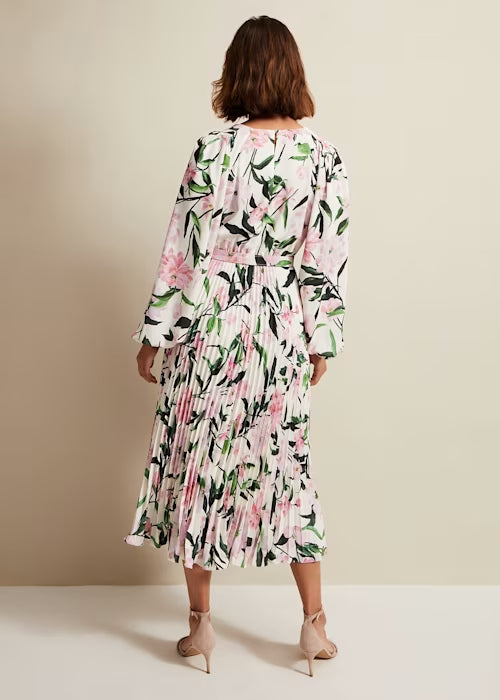 PENNY FLORAL PLEAT MIDI DRESS FOR WEDDING GUEST