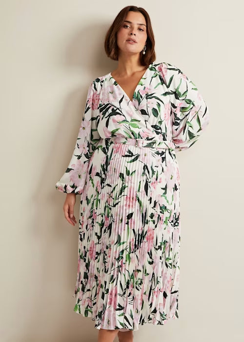 PENNY FLORAL PLEAT MIDI DRESS FOR WEDDING GUEST